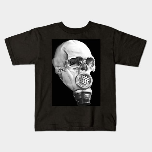 Skull Gas Mask Kids T-Shirt by equiliser